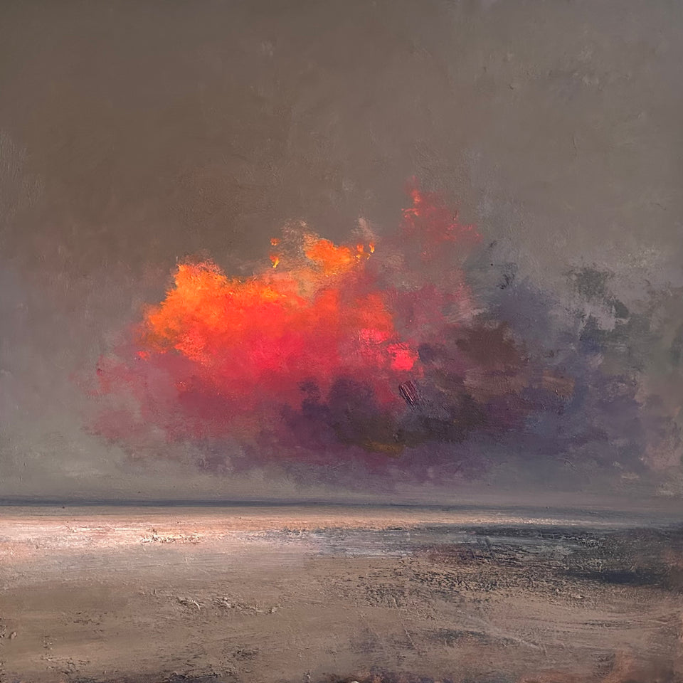 Richard Blades Artist oil painting of a seascape with pink cloud